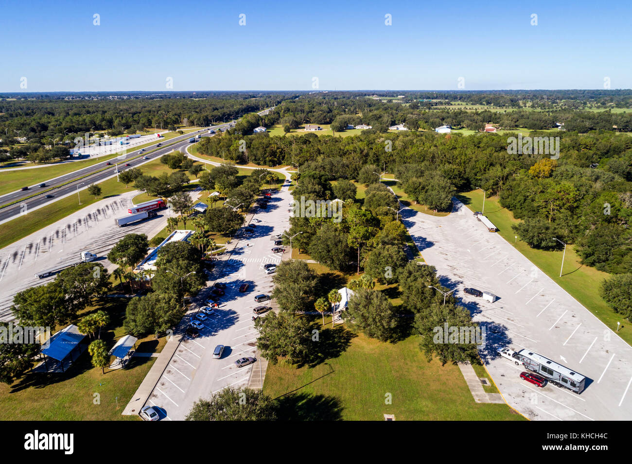 Florida,Ocala,Interstate I75 I-75 highway,rest stop,aerial overhead view,USA US United States America North American,FL17103001d Stock Photo