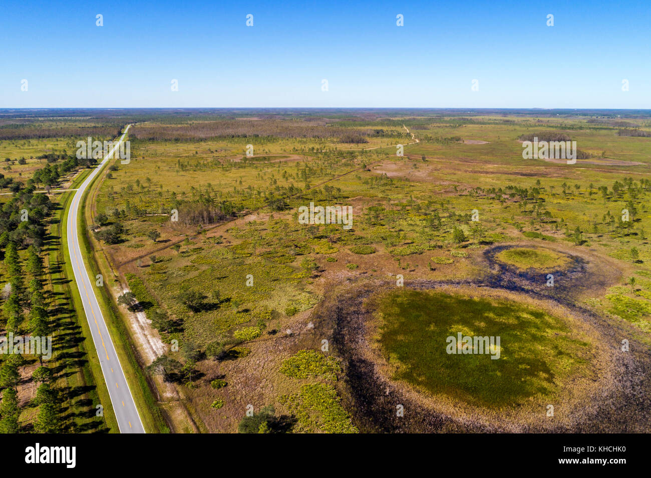 Florida,Kenansville,Lake Marian Highlands,Three Lakes Wildlife Management Area,State Road 523 highway,aerial overhead view,USA US Unit+M4667ed States Stock Photo