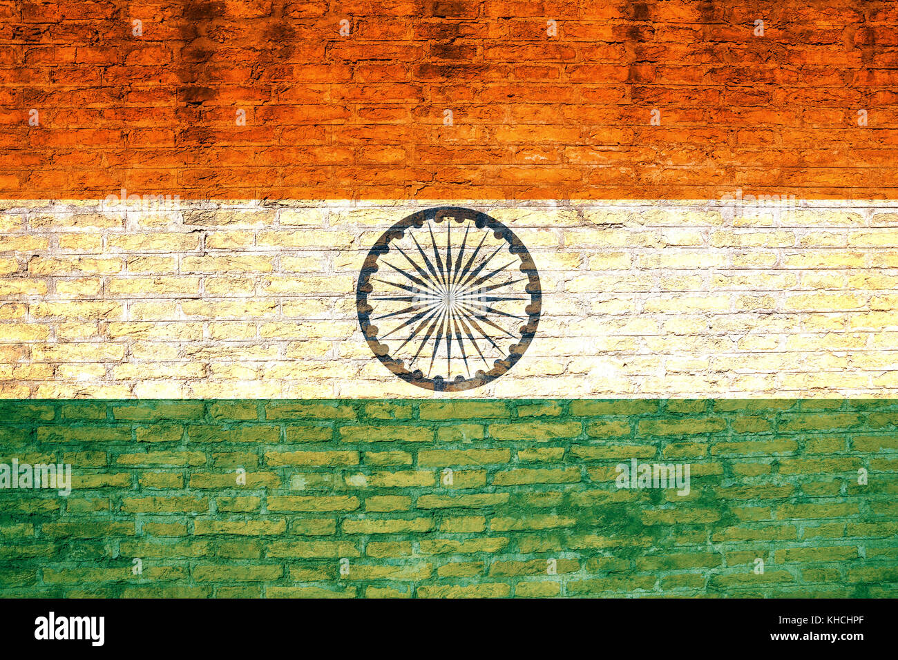 India national flag painted on a brick wall. 3d illustration Stock Photo