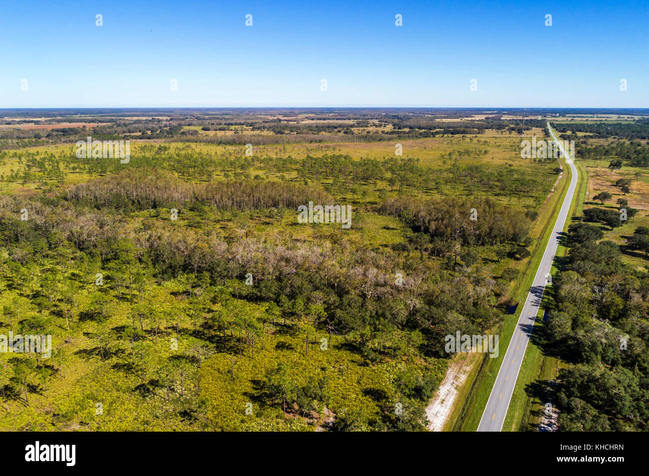 Florida,Kenansville,Lake Marian Highlands,Three Lakes Wildlife Management Area,State Road 523 highway,aerial overhead view,USA US United States Americ Stock Photo