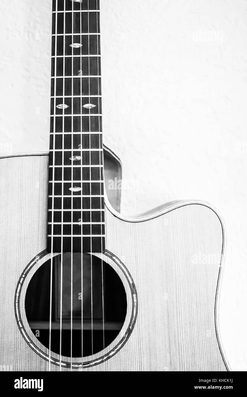 Acoustic guitar neck and body, cedar top Stock Photo