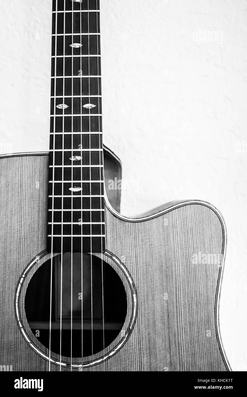 Acoustic guitar neck and body, cedar top Stock Photo