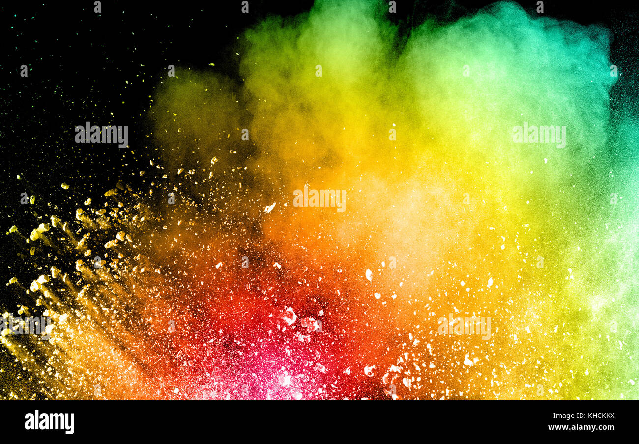abstract color powder explosion on  black background.abstract  Freeze motion of color powder splash. Stock Photo