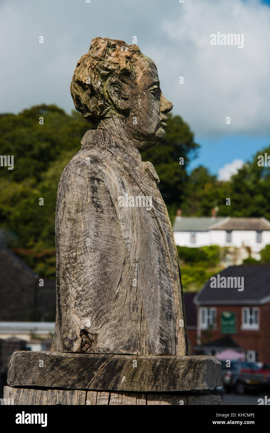 carved wooden bust of Dylan Thomas Stock Photo