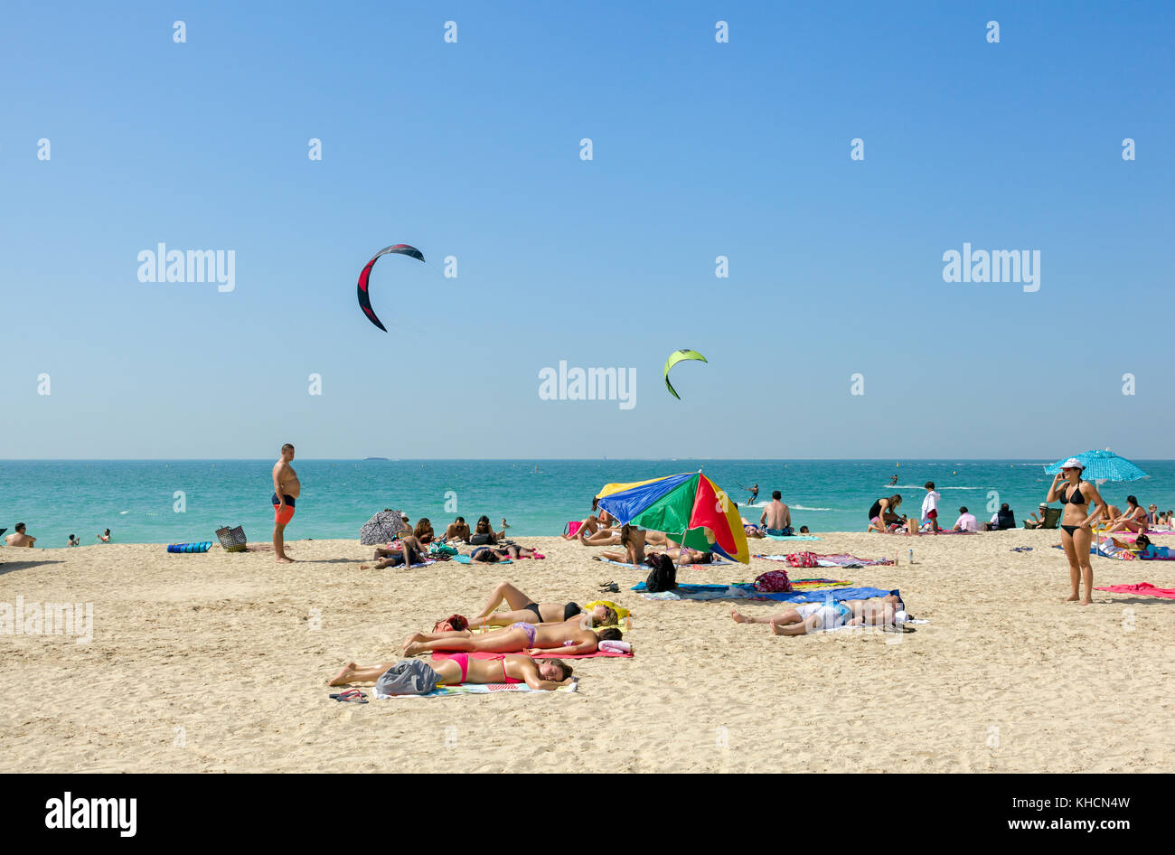 Kite surfer on the Jumeirah Kite Beach Stock Photo