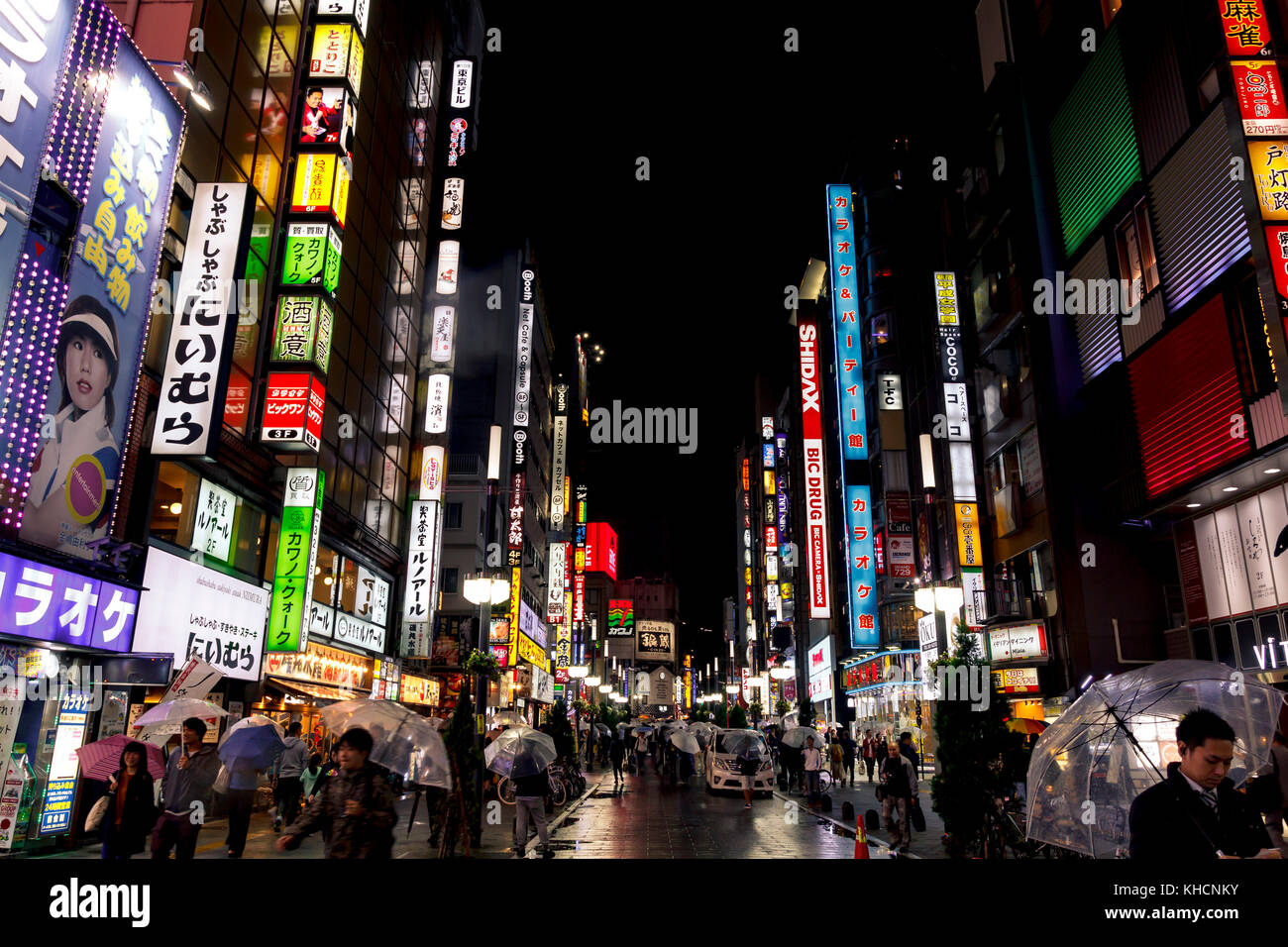 Crowded street in Kabukicho in Shinjuku district, Tokyo. The area is a commercial an entertainment zone Stock Photo