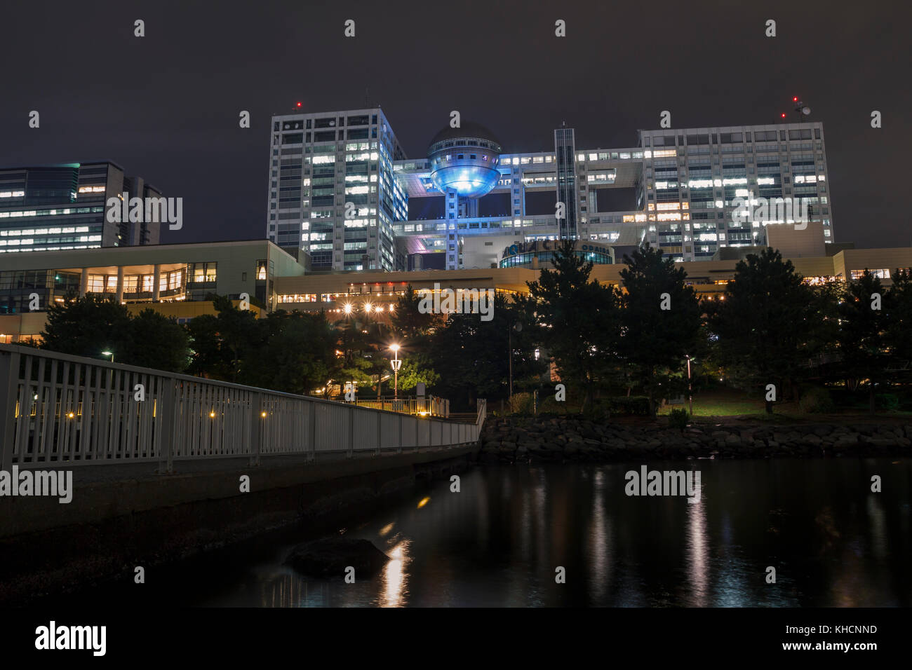 Fuji Tv building in Odaiba, a large artificial island in Tokyo Bay, developed since the 1990s as a major commercial, Stock Photo