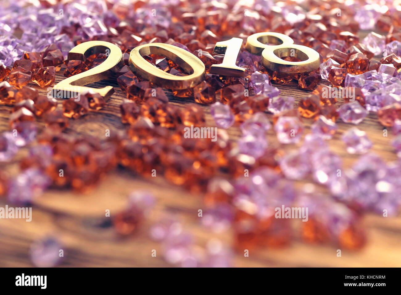 Symbol from number 2018 on abstract glass background. Happy New Year 2018 Stock Photo