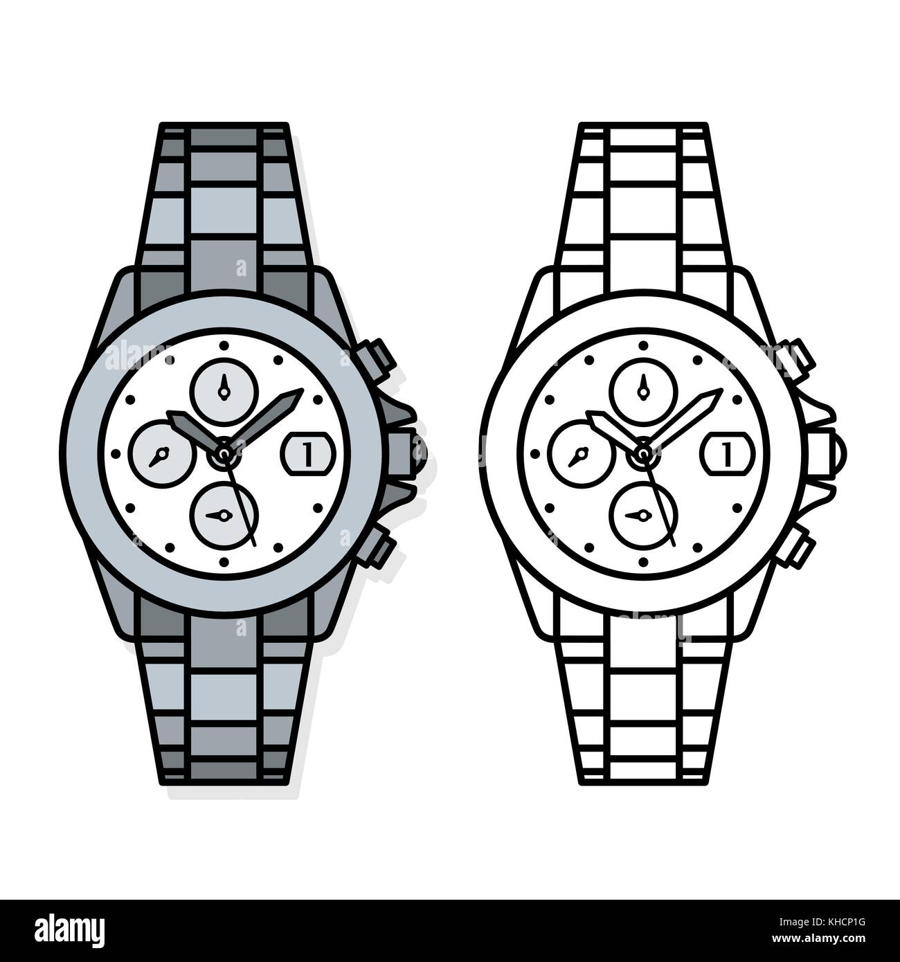 Two outline drawings of wristwatches, vector illustration Stock Vector