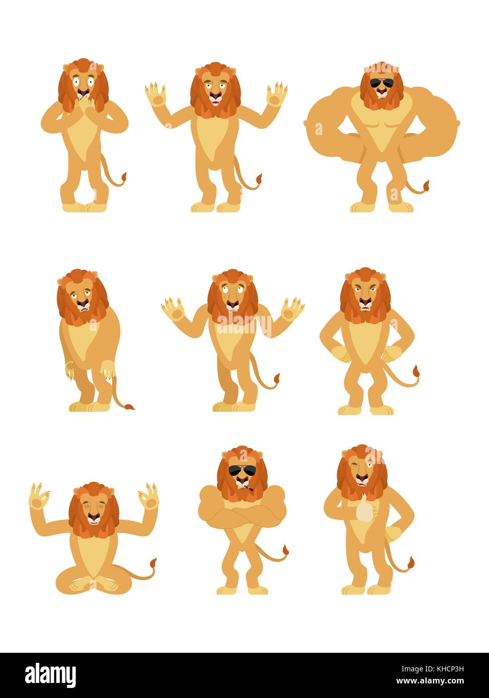 Lion set poses and motion. Wild animal happy and yoga. Beast sleeping and angry. guilty and sad. Vector illustration Stock Vector Image & Art - Alamy Lion set poses and motion. Wild animal happy and yoga. Beast sleeping and angry. guilty and sad. Vector illustration Stock Vector Image & Art - Alamy
