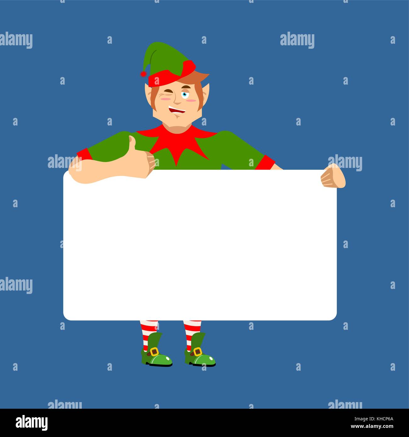 Santa Elf holding banner blank. Christmas helper and white blank. thumb ...