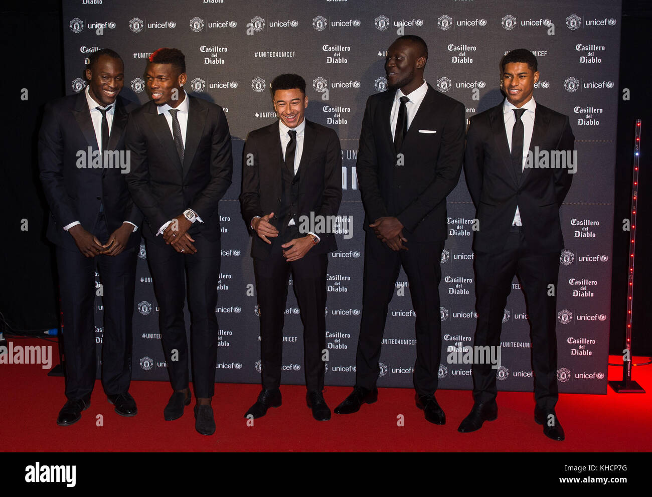 Left To Right Romelu Lukaku Paul Pogba Jesse Lingard Stormzy And Marcus Rashford Attend A Gala Dinner At Old Trafford In Manchester Held By Manchester United And Unicef To Raise Funds For
