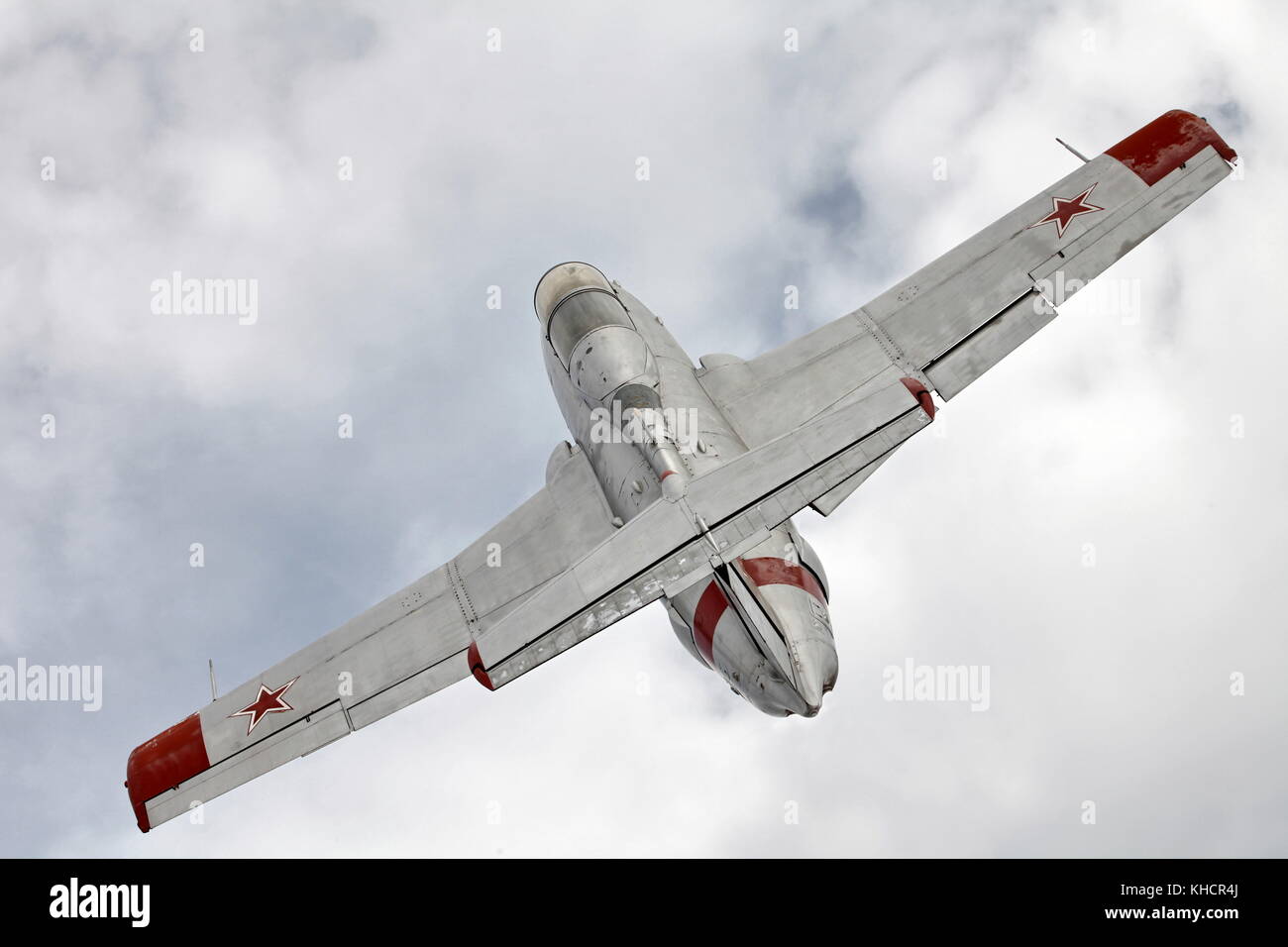 Czechoslovak training  jet  aircraft Aero L-29 Delfin rear view from above Stock Photo