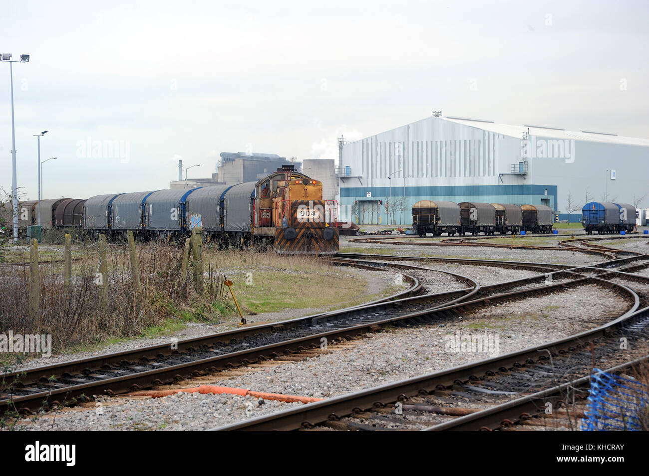 Locomotive 904 inside Port Talbot steelworks complex. Stock Photo