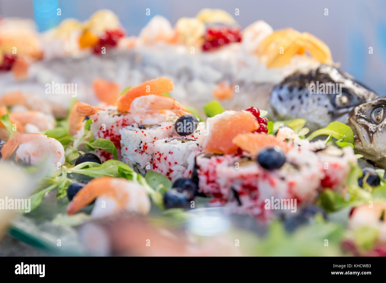 California rolls with shrimp and fish Stock Photo