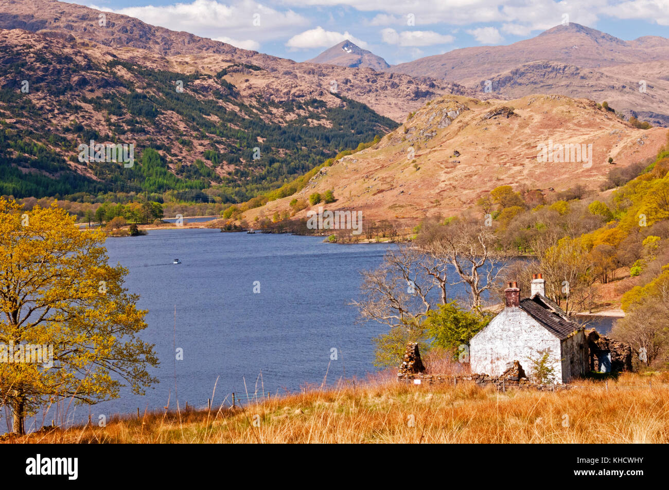 Views of mountains, Loch Lomond and abandoned building from West