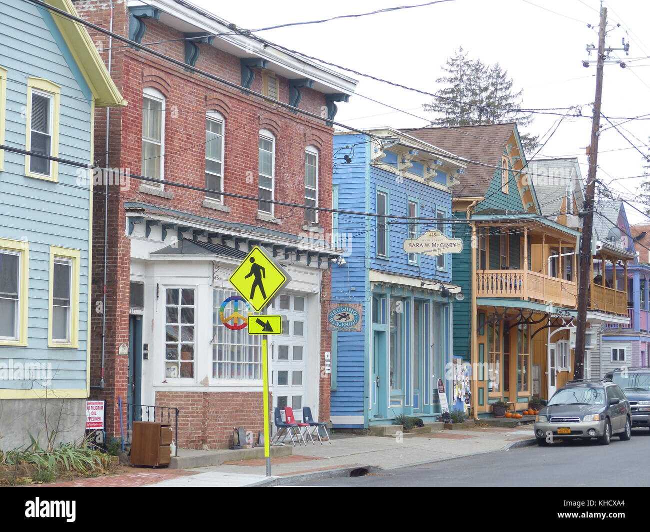 Wooden houses with clapboard siding in Rosedale, NY. Originally this