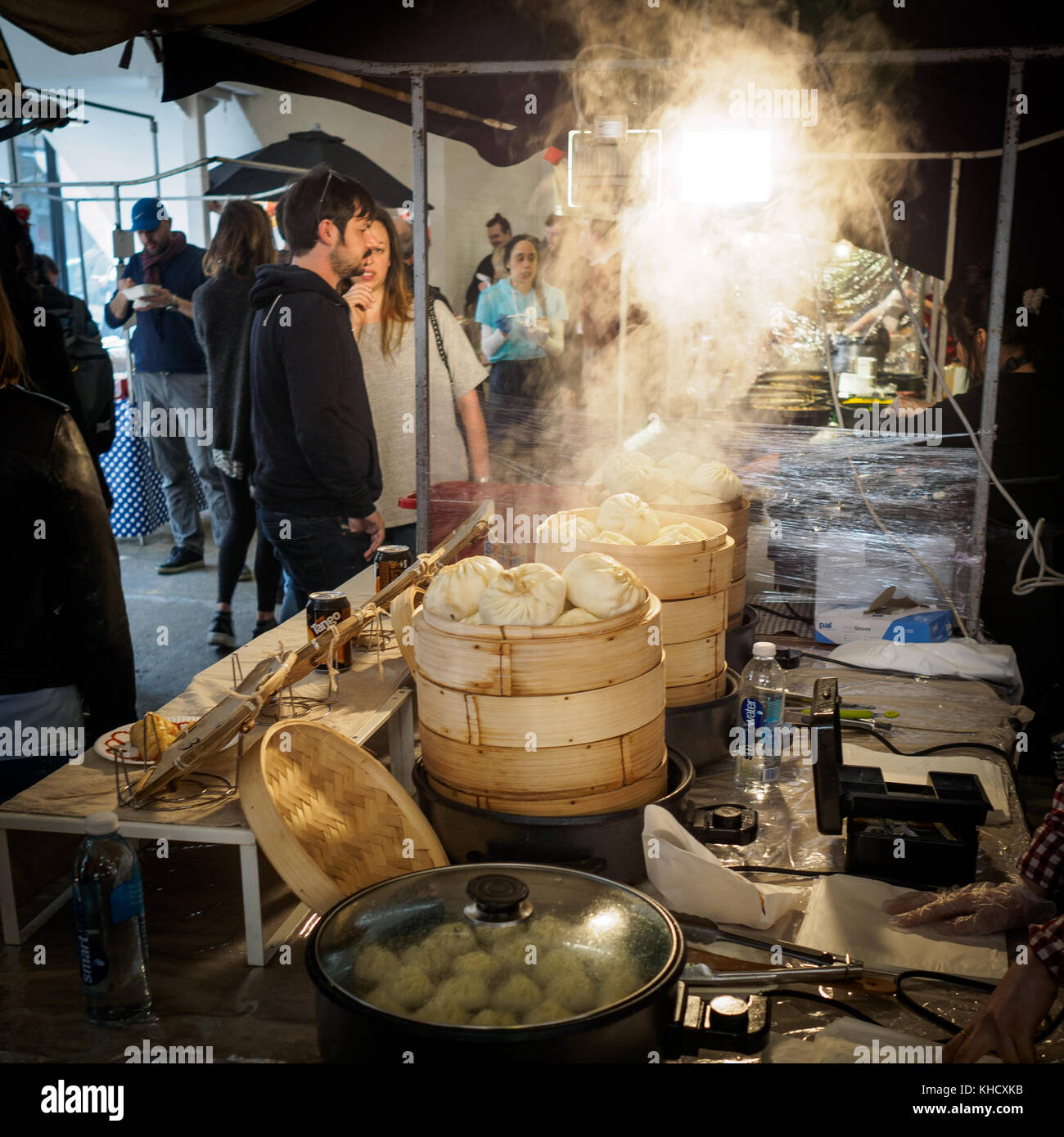 Asian street food stall in Brick Lane Market. London 2017.. Square format. Stock Photo