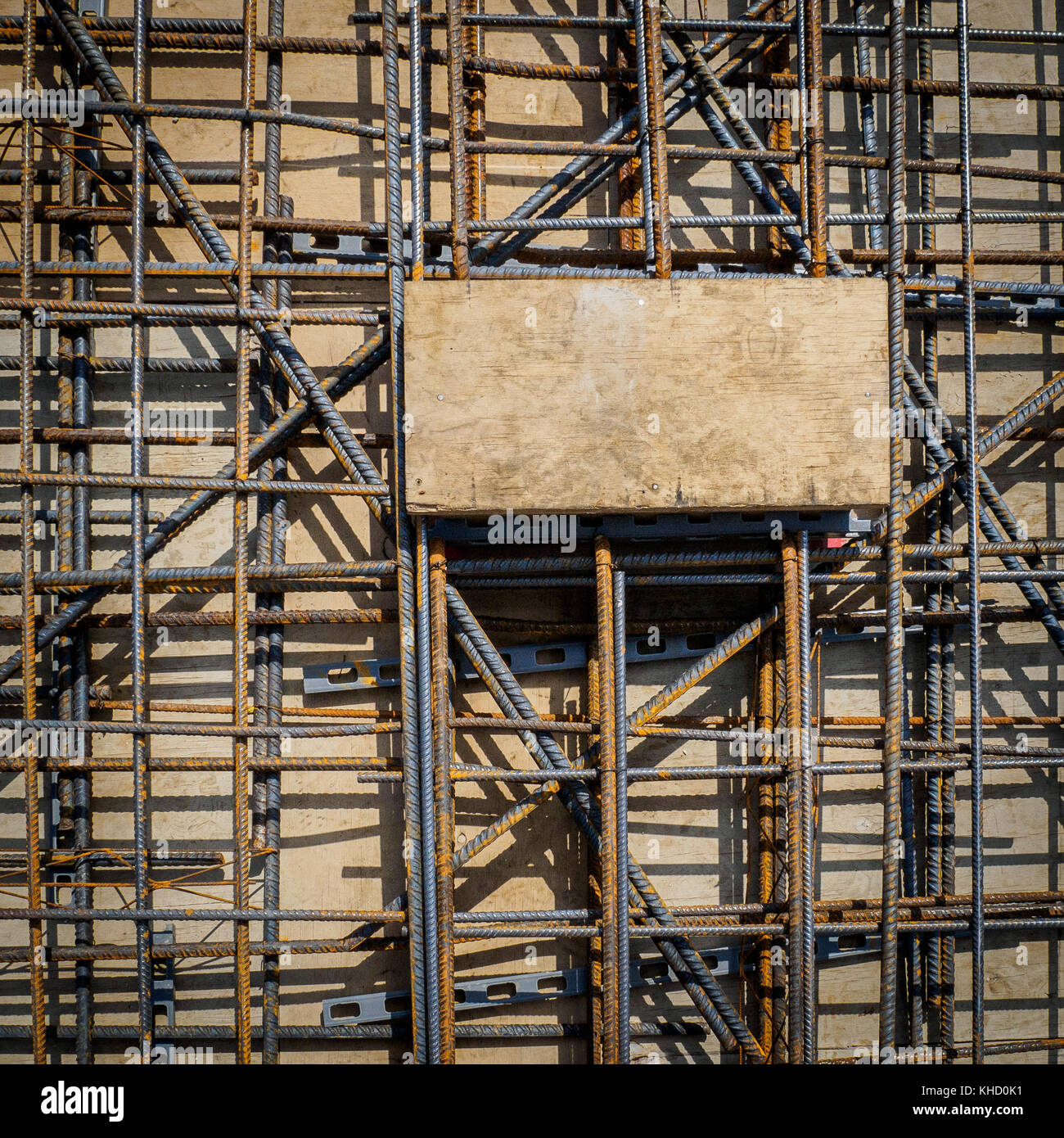 Reinforcement bars of an RC slab in a construction site. Stock Photo