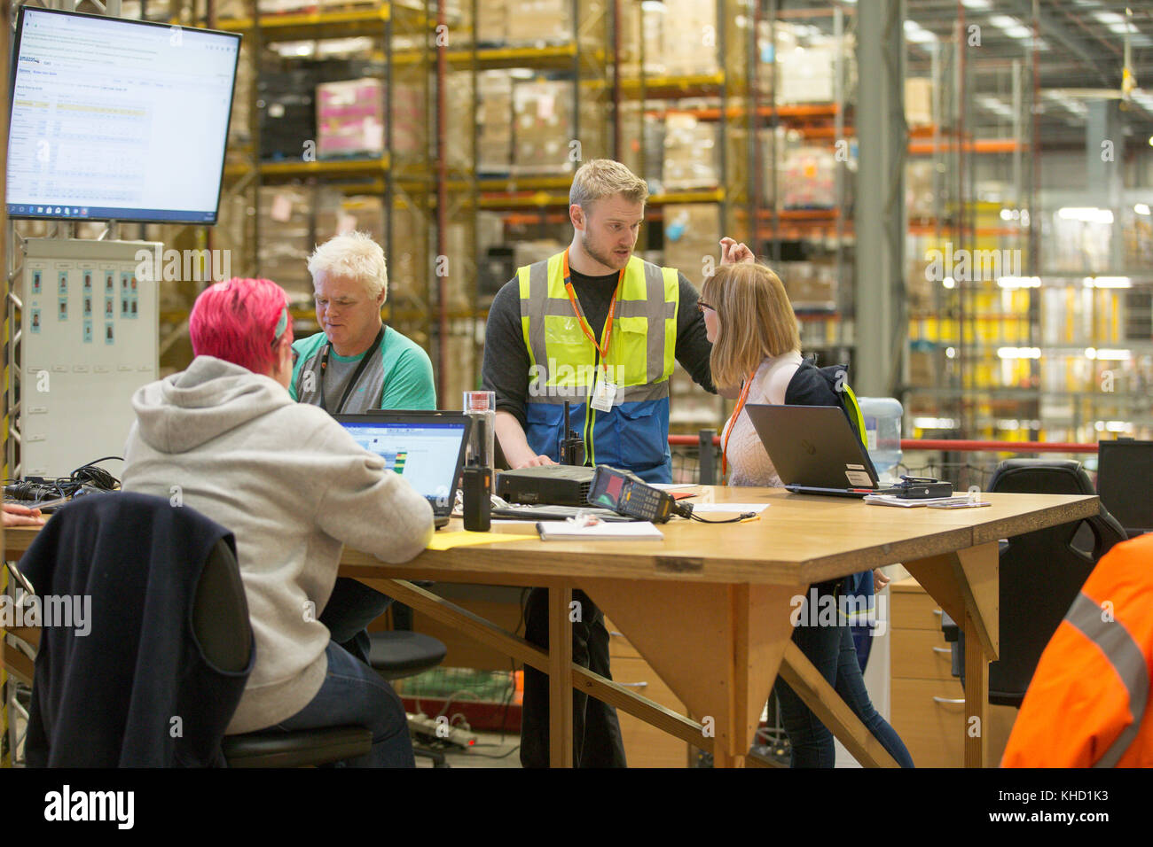 Staff at the Amazon fulfilment centre in Peterborough,Cambridgeshire,on
