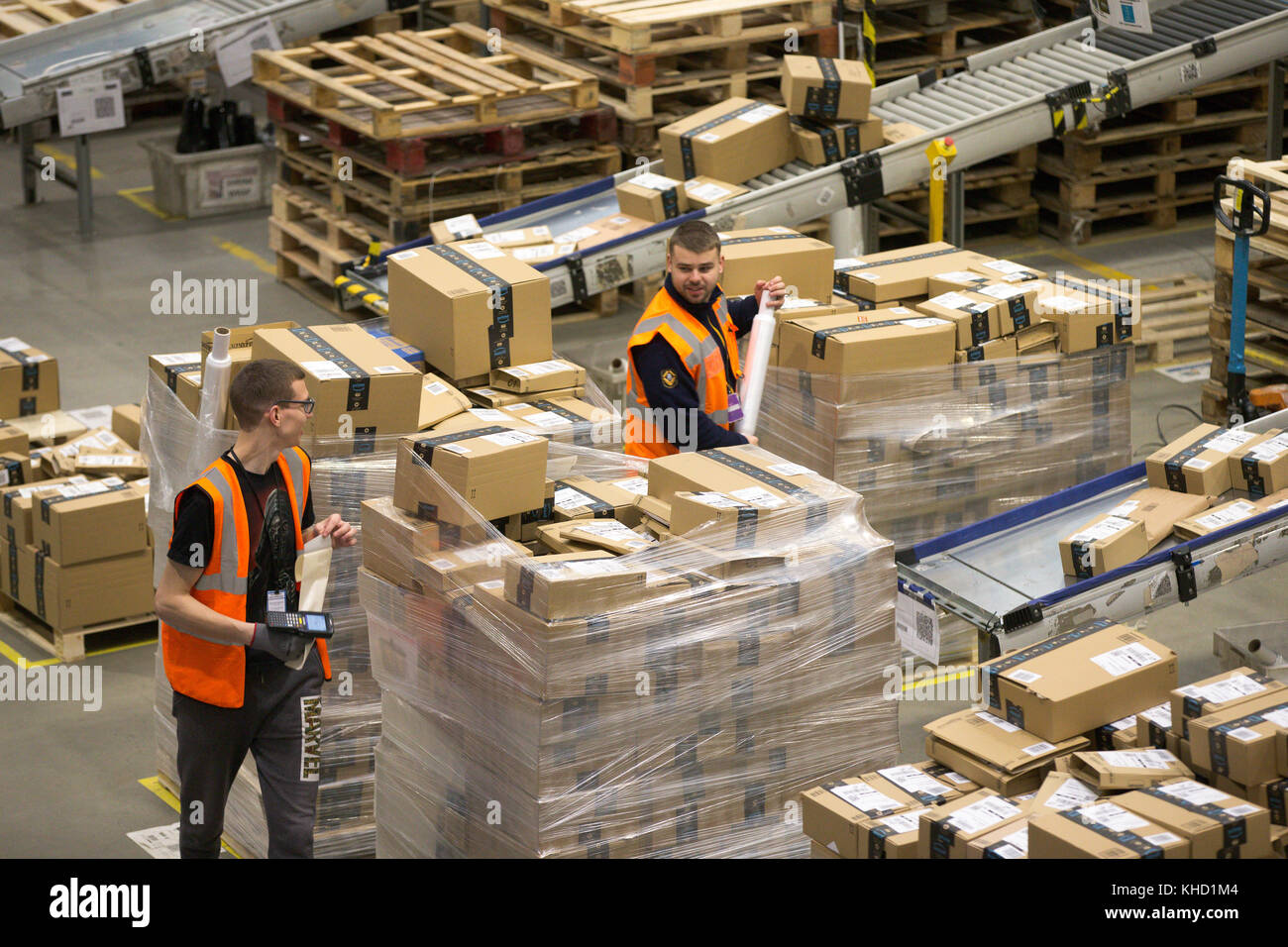 Staff at the Amazon fulfilment centre in Peterborough,Cambridgeshire,on