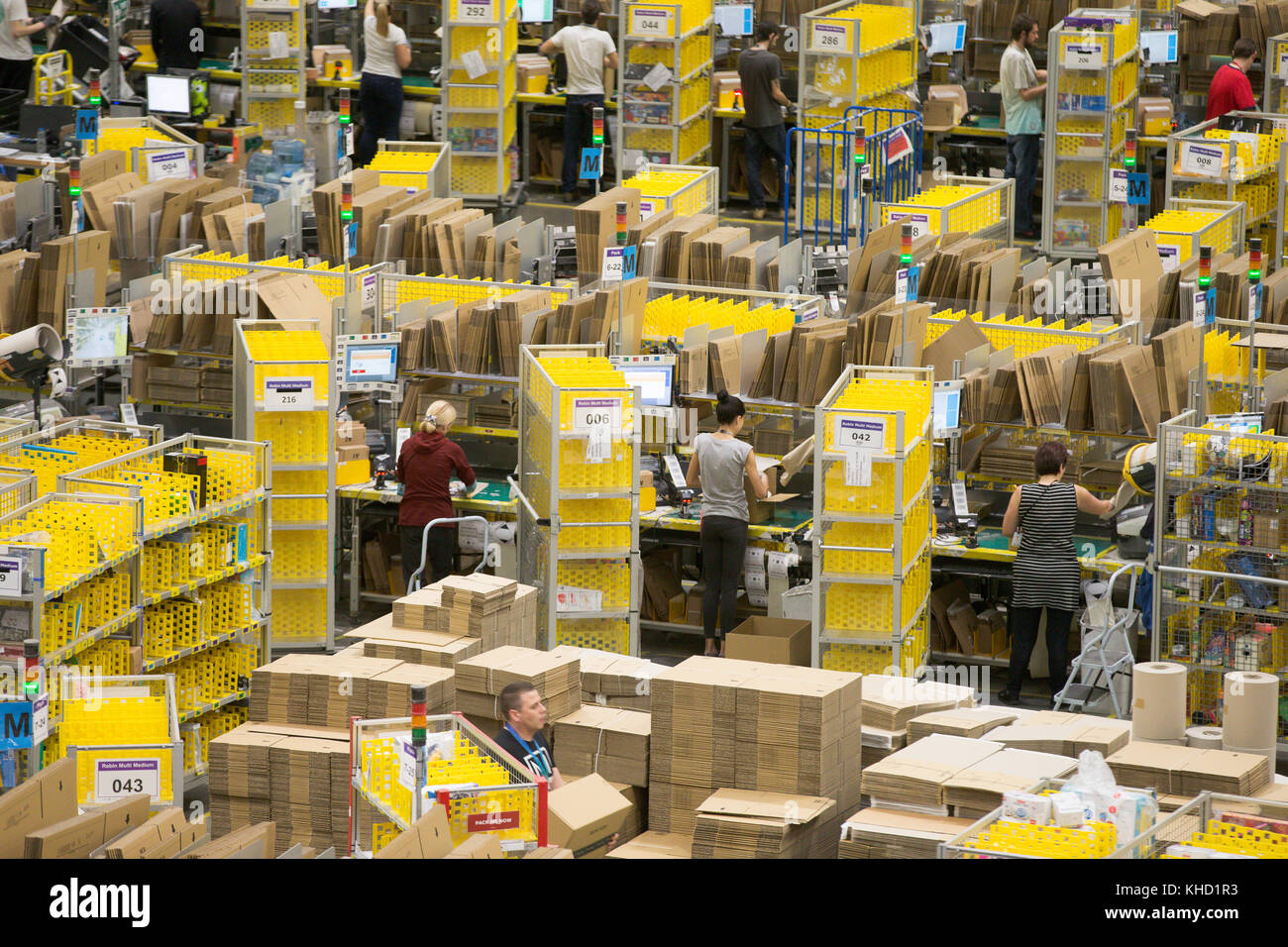 Staff at the Amazon fulfilment centre in Peterborough,Cambridgeshire,on