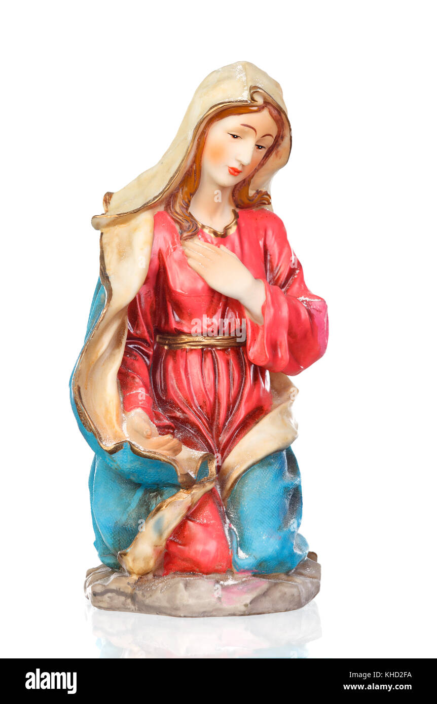 Ceramic figure of the virgin mary isolated on white background Stock