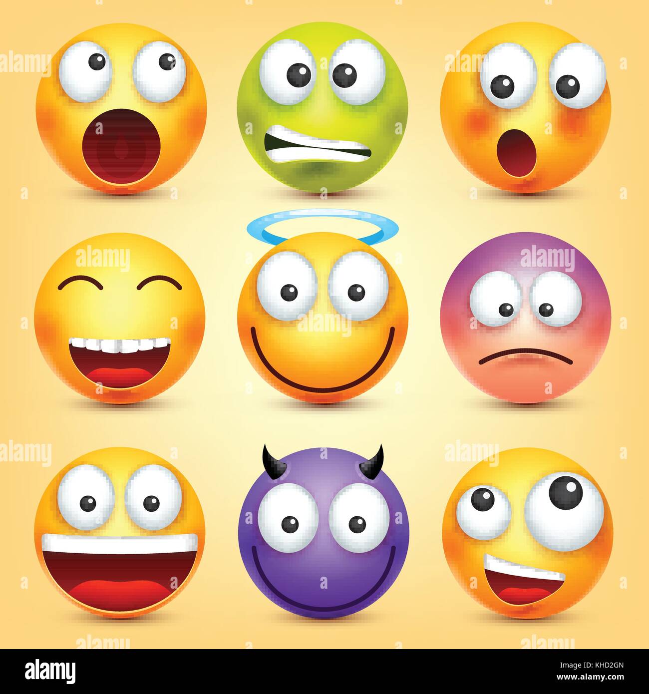 Smiley,emoticons set. Yellow face with emotions. Facial expression. 3d ...