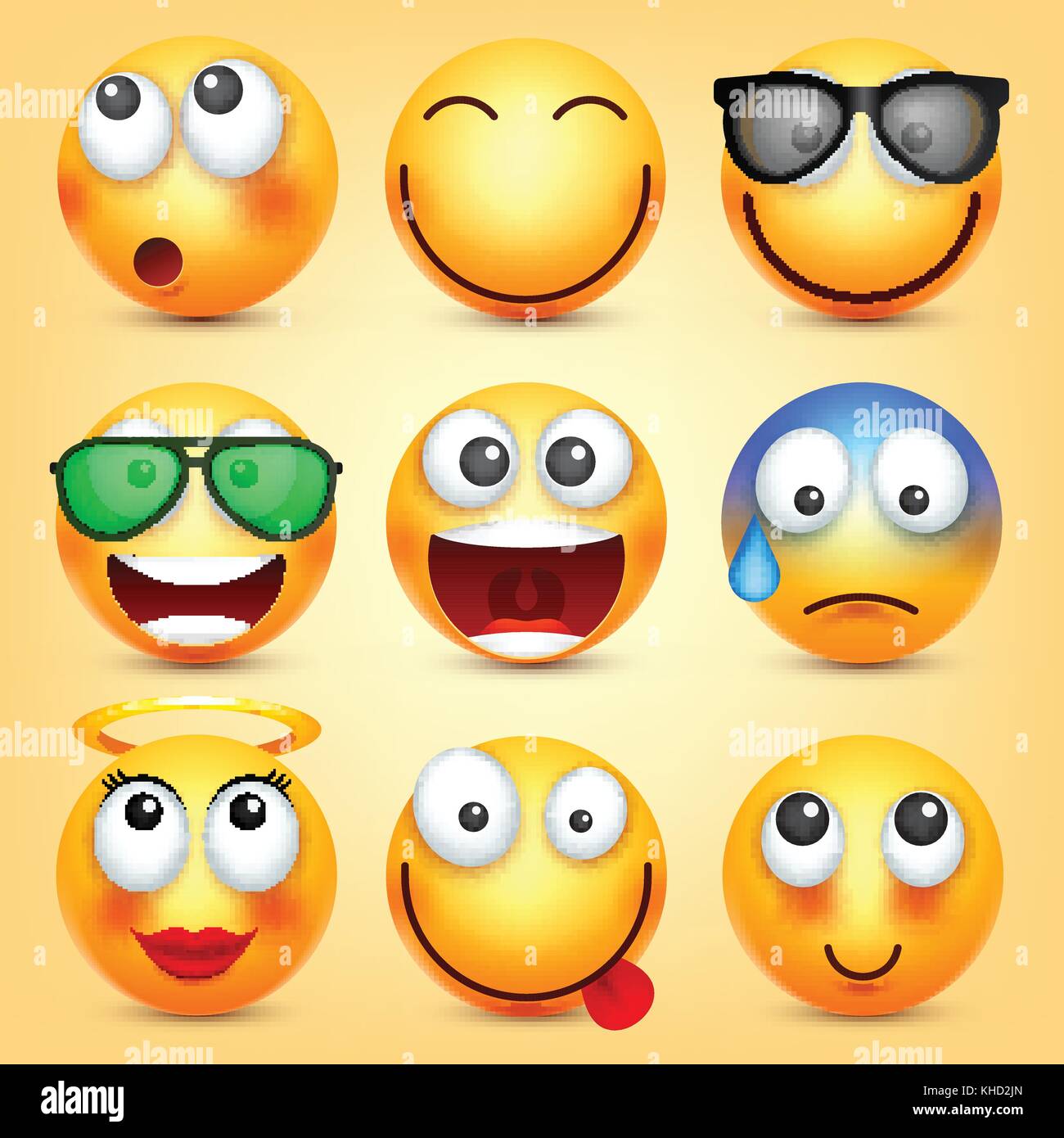 Smiley,emoticons set. Yellow face with emotions. Facial expression. 3d ...