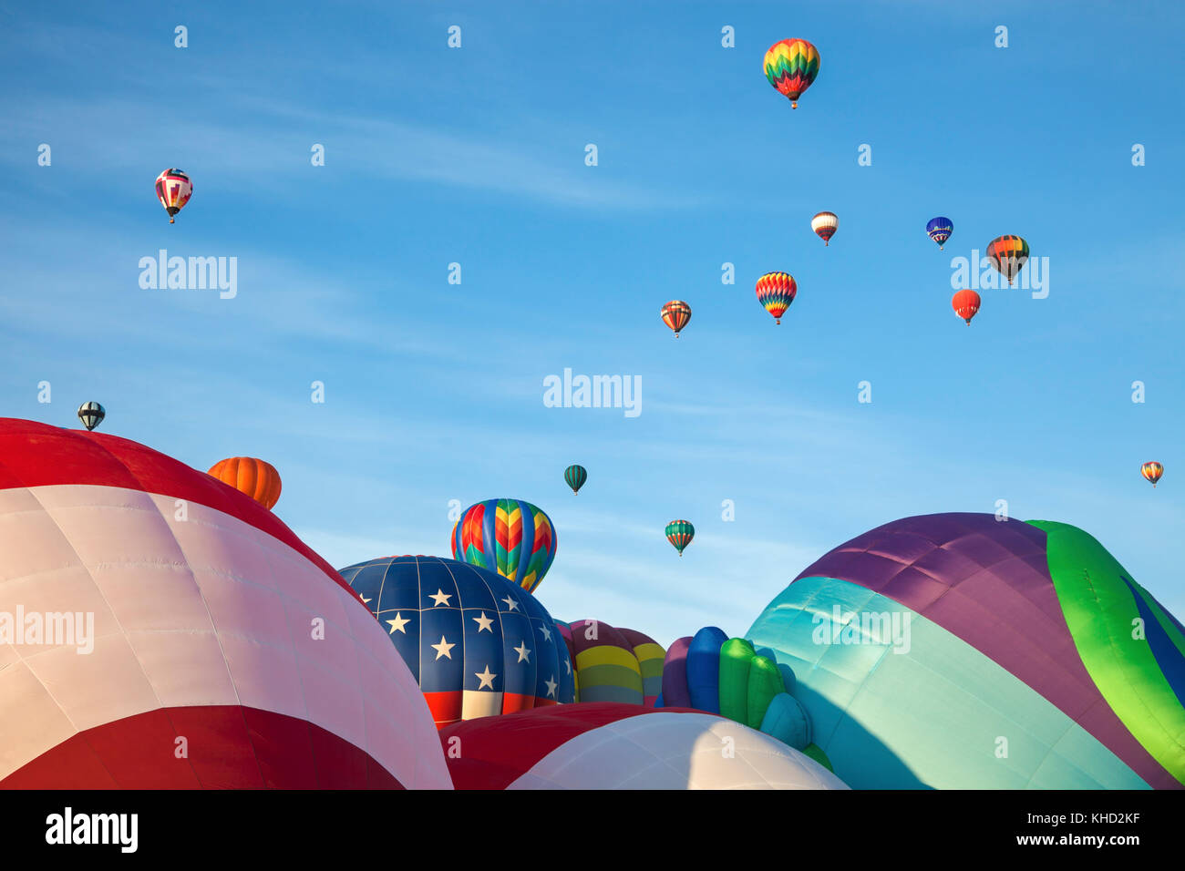 Hot air balloons and blue sky. Albuquerque, New Mexico, USA. Stock Photo