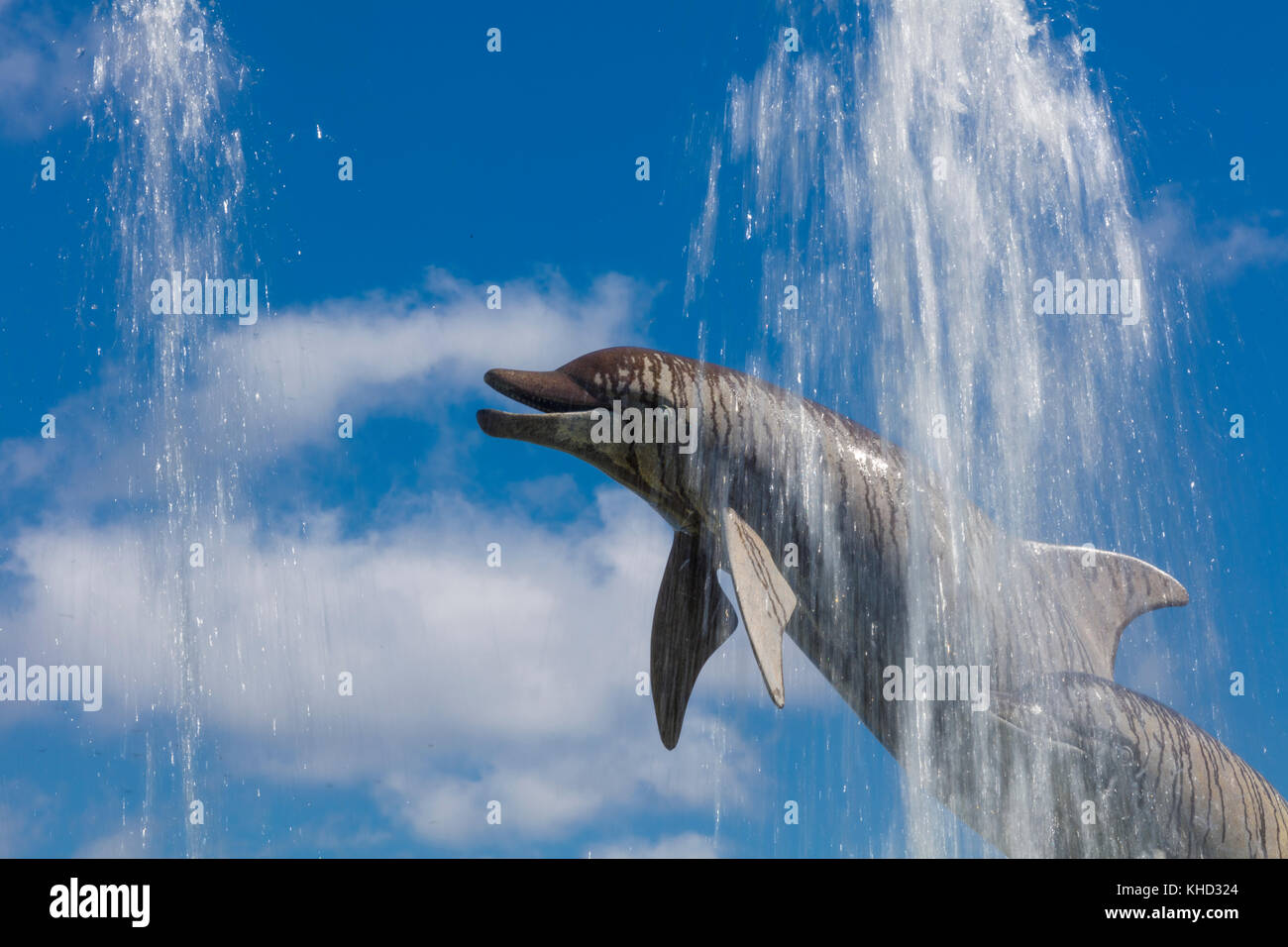 Dolphin Fountain in Sarasota Bayfront Park in Sarasota Florida Stock Photo