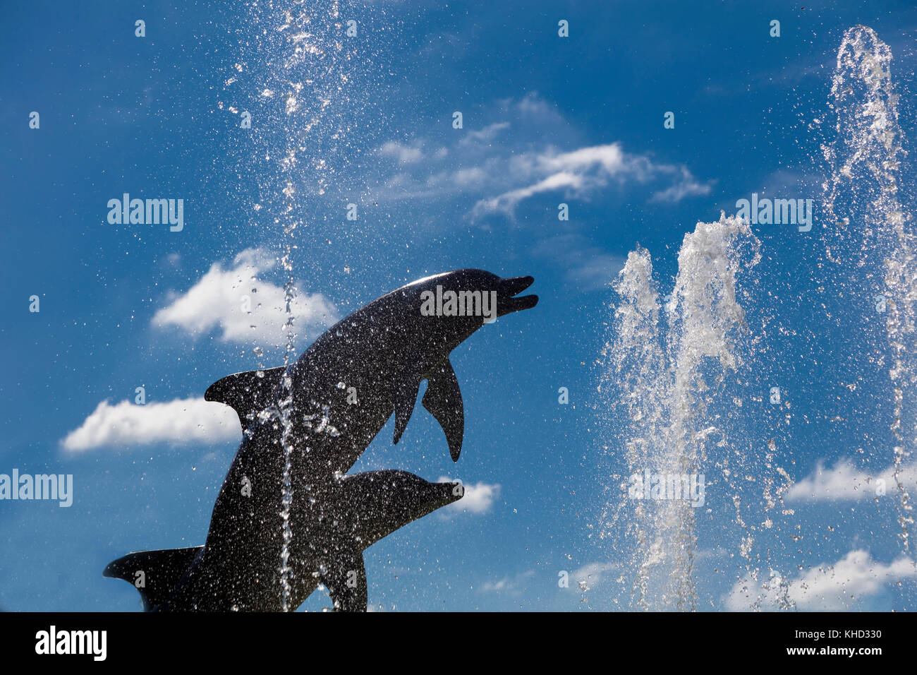 Dolphin Fountain in Sarasota Bayfront Park in Sarasota Florida Stock