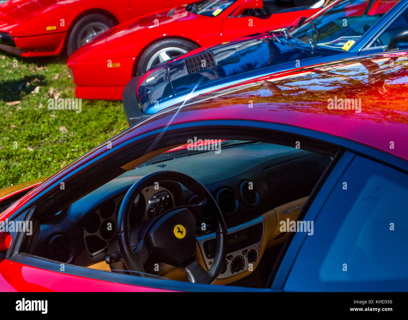The Ferrari Owners Club- Florida Region car show in Circle Park of St. Armands Circle Sarasota FLorida Stock Photo