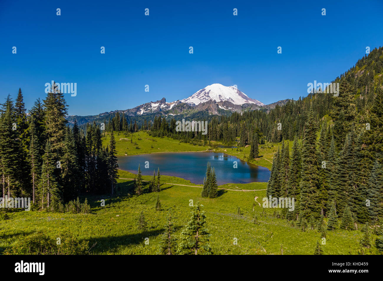 Tipsoo Lake in Mount Rainier National Park WAshington United States Stock Photo