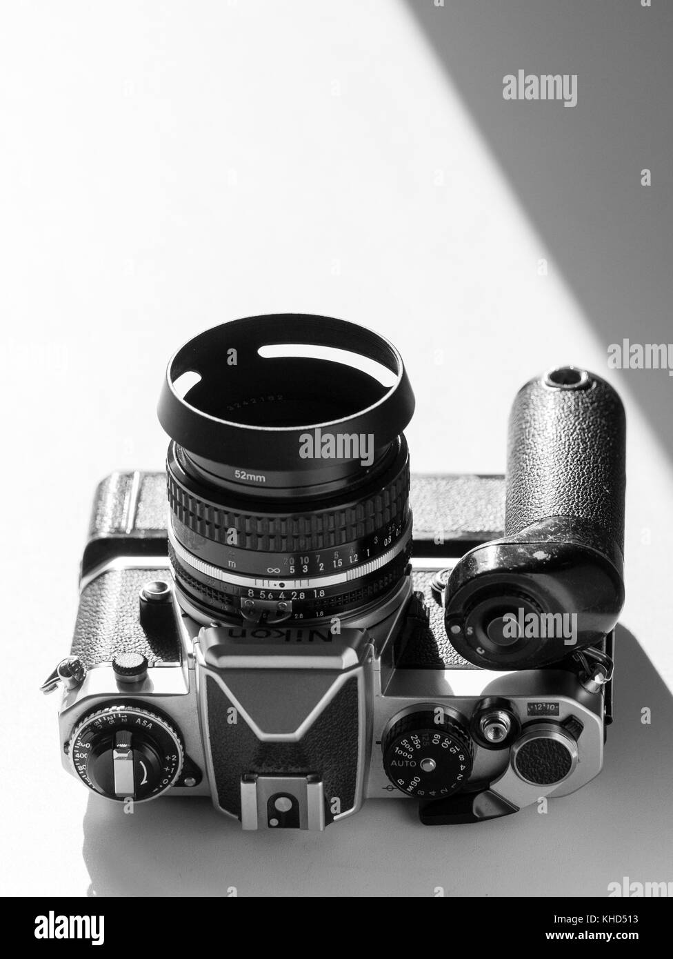 Nikon FE single lens reflex 35mm professional film camera First launched in 1978 and remained in production until 1983. Stock Photo