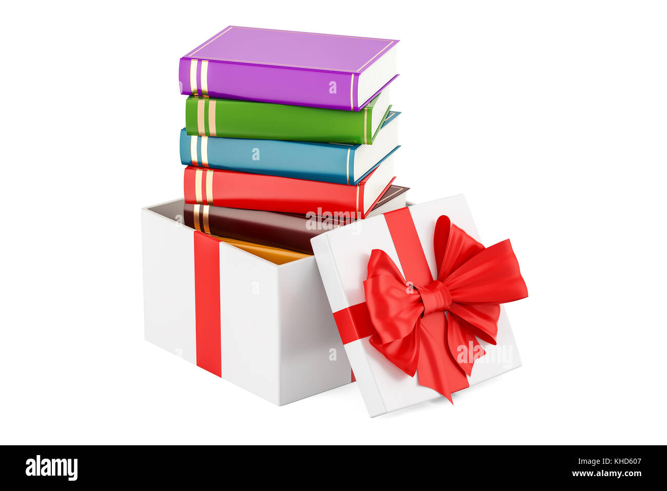 Books inside gift box, gift concept. 3D rendering isolated on white ...