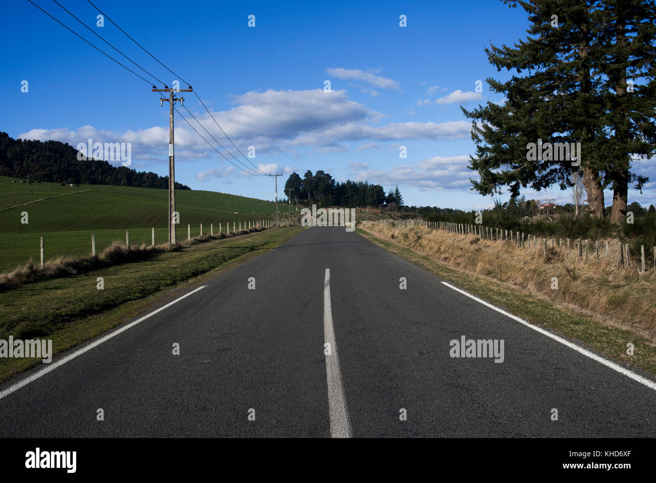 Manawatu-Wanganui District, New Zealand. Country road outside Ohakune Stock Photo