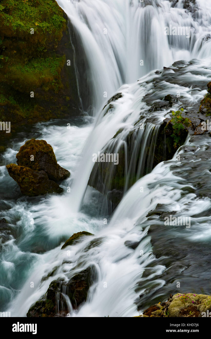 Detail, second set of waterfalls above Skogafoss waterfalls, Iceland Stock Photo