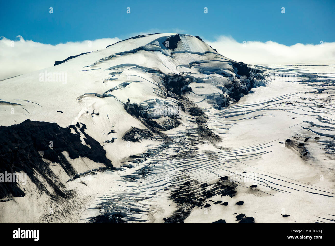 Aerial view of snow-covered Eyjafjallajokull Volcano, Iceland Stock Photo