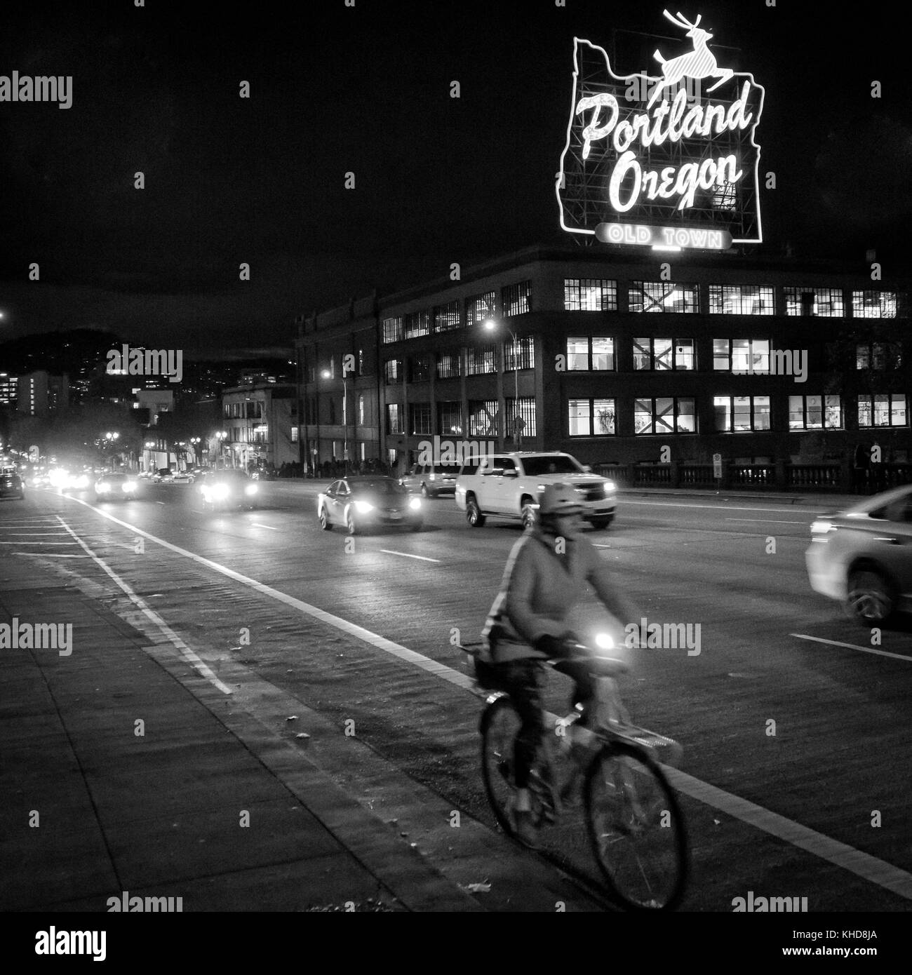 Night life under the Portland Oregon Signe Stock Photo