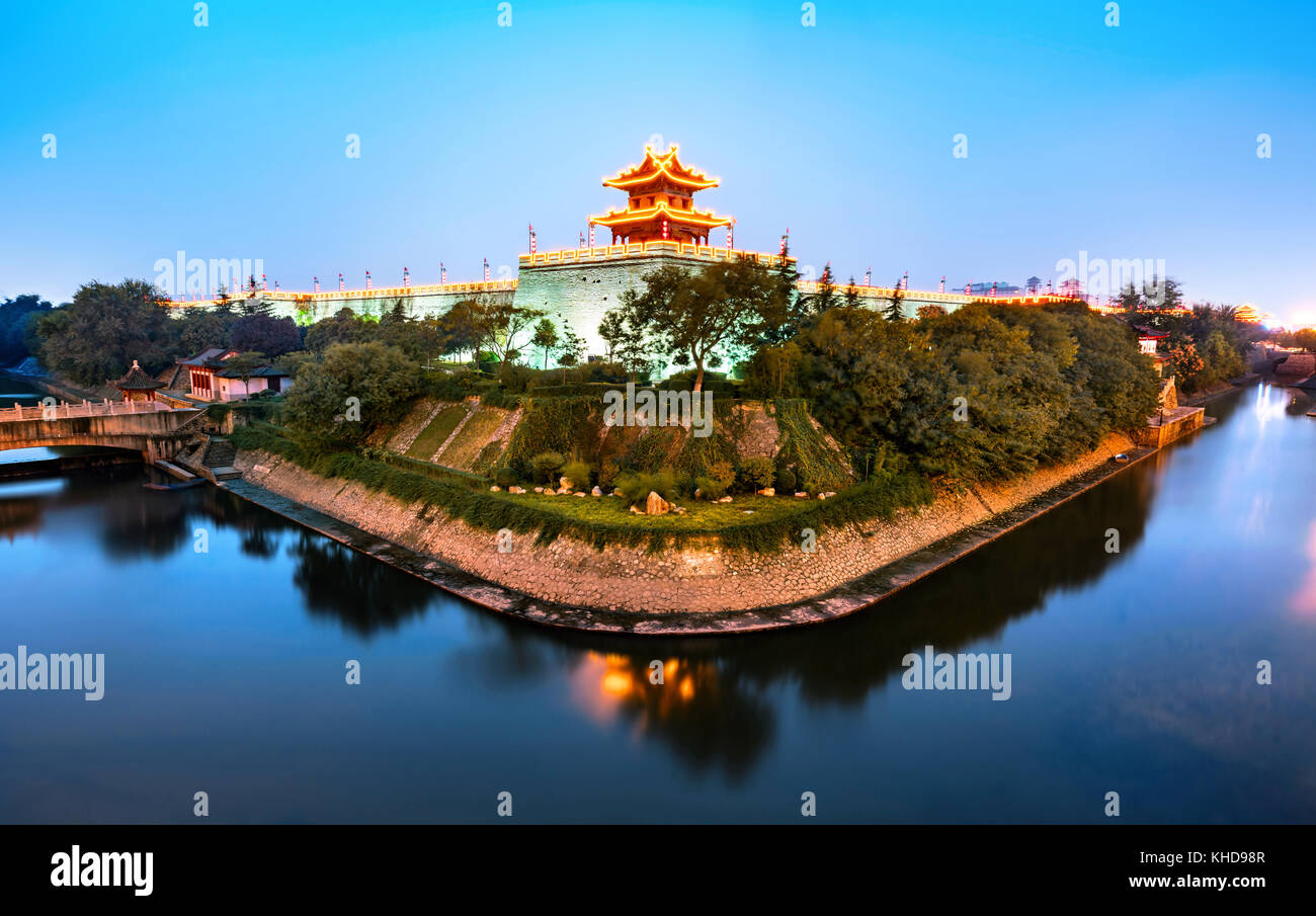 Ancient city wall and moat night view, Xi'an, China Stock Photo - Alamy