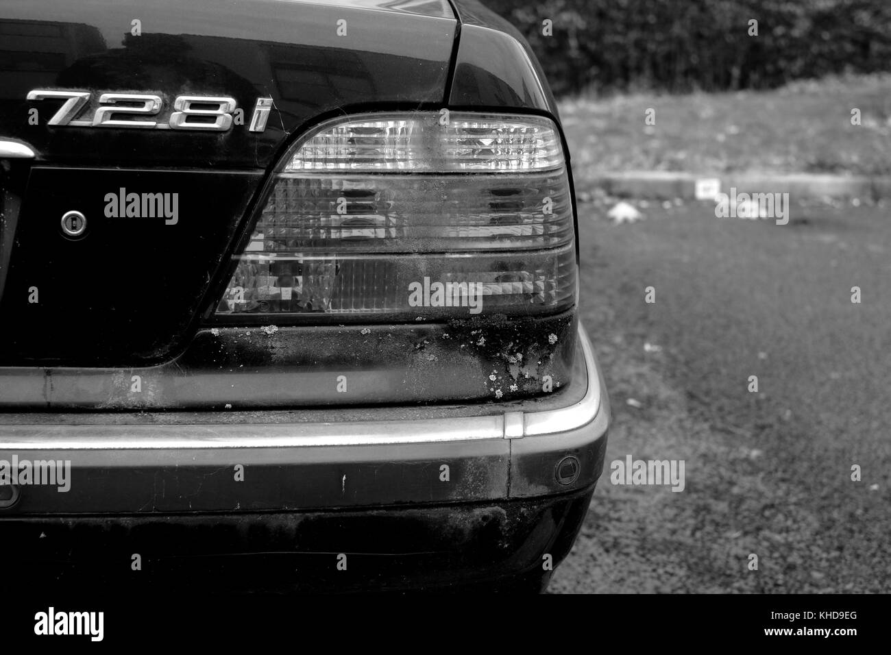 November  - Rear lights of an old BMW saloon 728i Stock Photo
