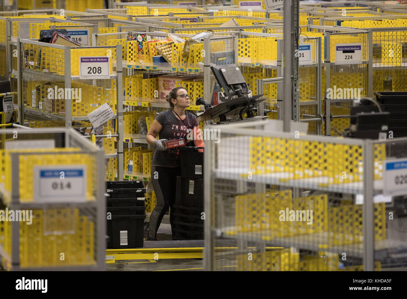 Parcels are processed and prepared for dispatch at Amazon's Fulfilment