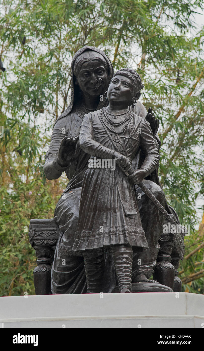 The image of Bal Shivaji and Jijabai statue at Veermata Jijabai ...