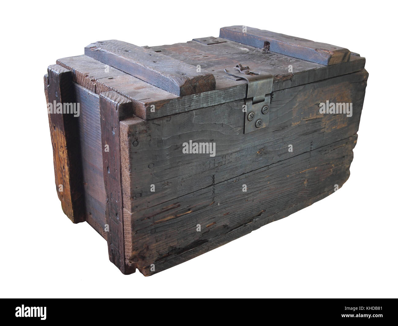 military wooden crate / Old wooden crate / isolated white Stock Photo