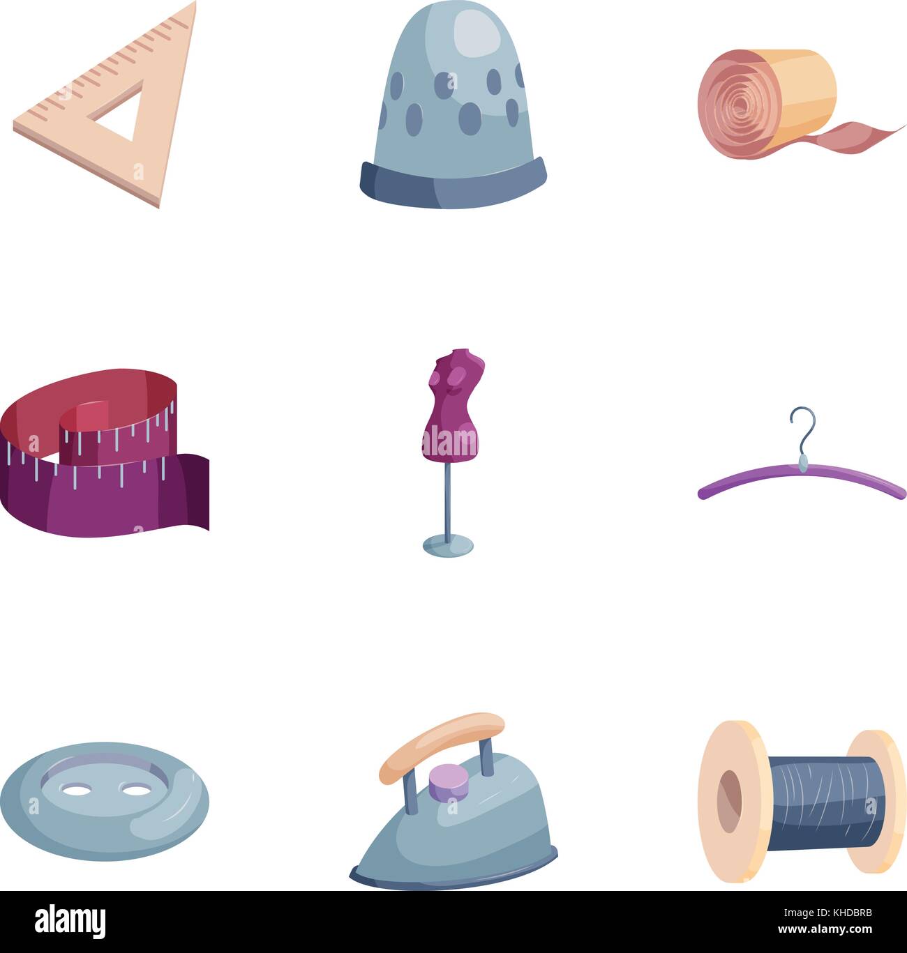 Needlework tool icons set cartoon vector spool of thread hi-res stock ...