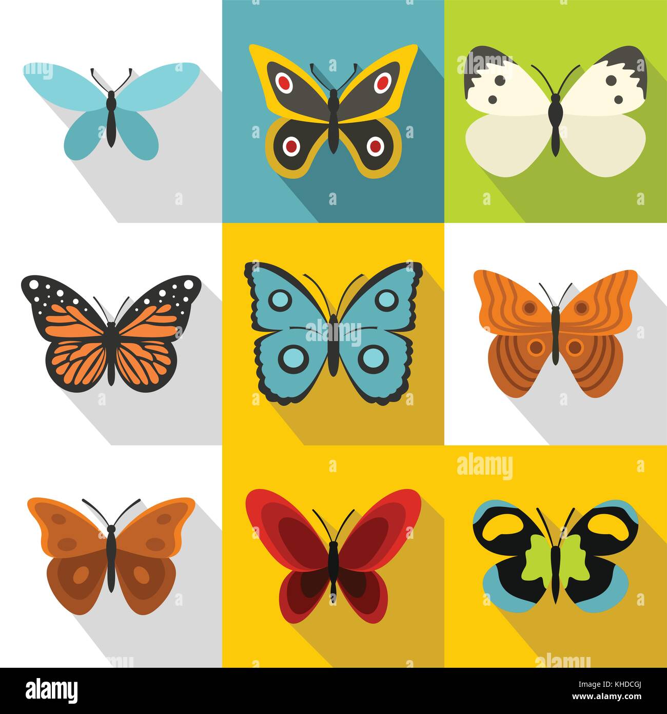 Creatures butterflies icons set, flat style Stock Vector Image & Art ...