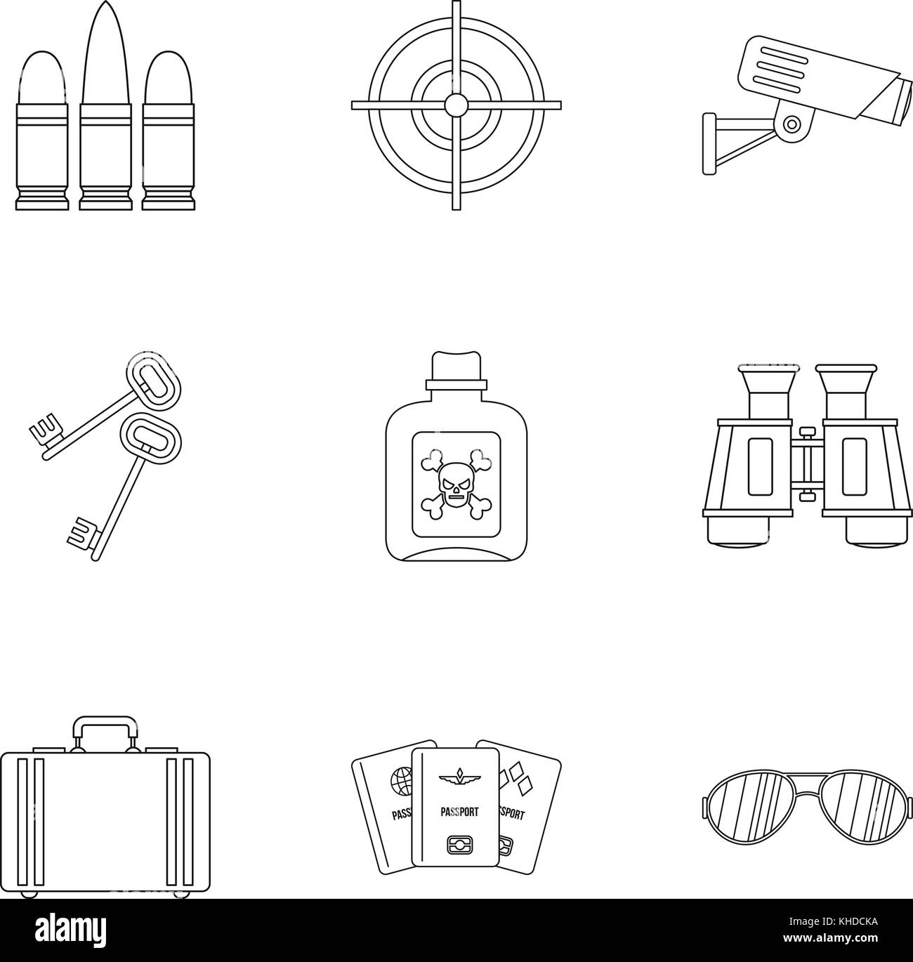 Detective icons set, outline style Stock Vector Image & Art - Alamy
