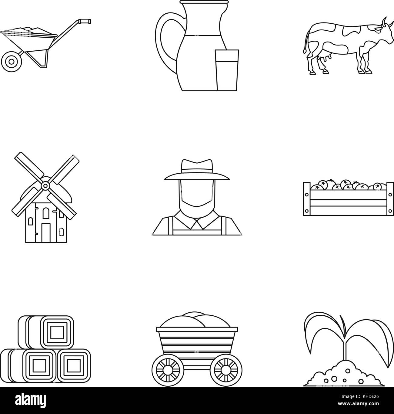 Animal farm icons set, outline style Stock Vector