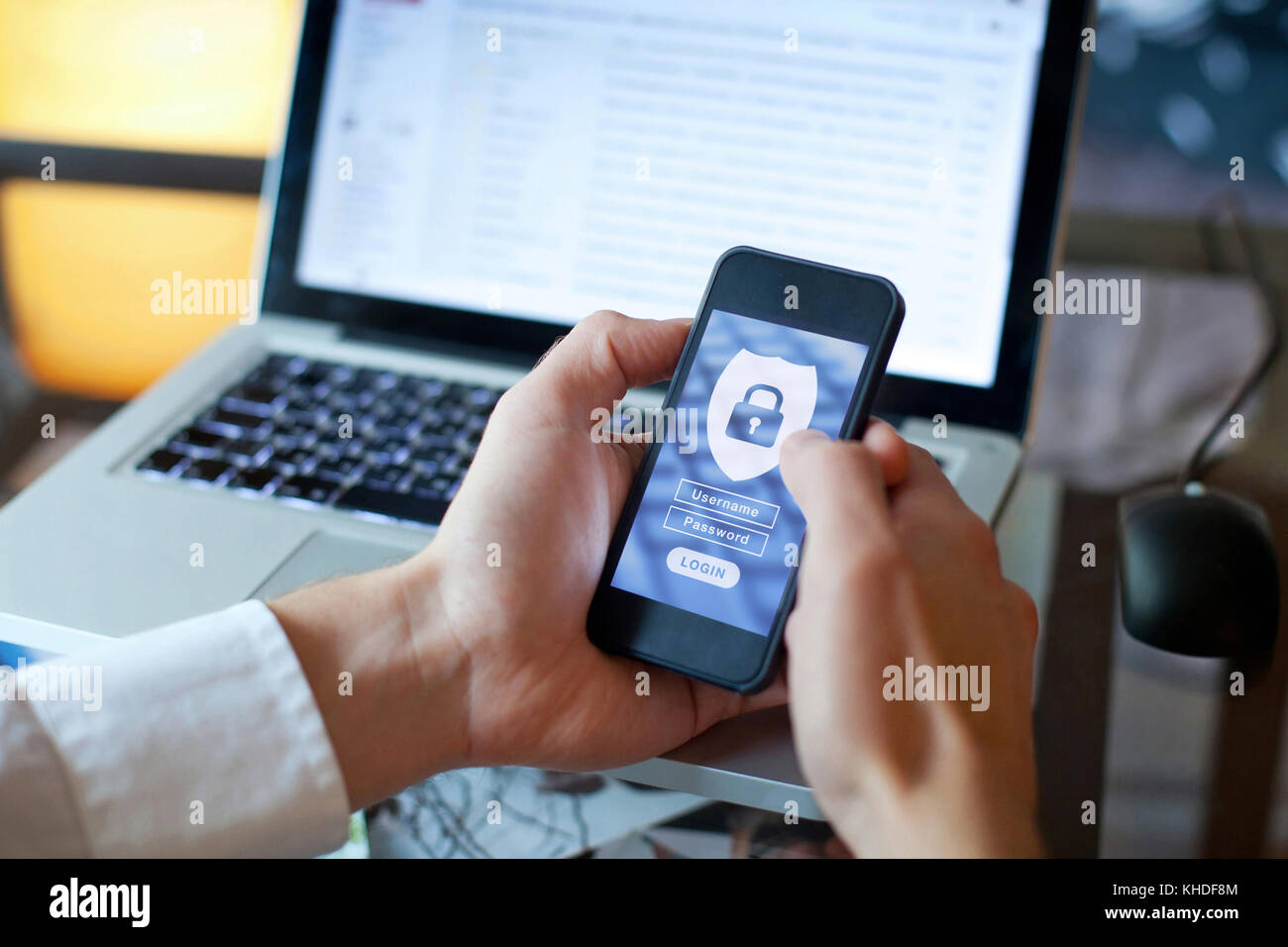 data security concept, mobile application access, login and password Stock Photo